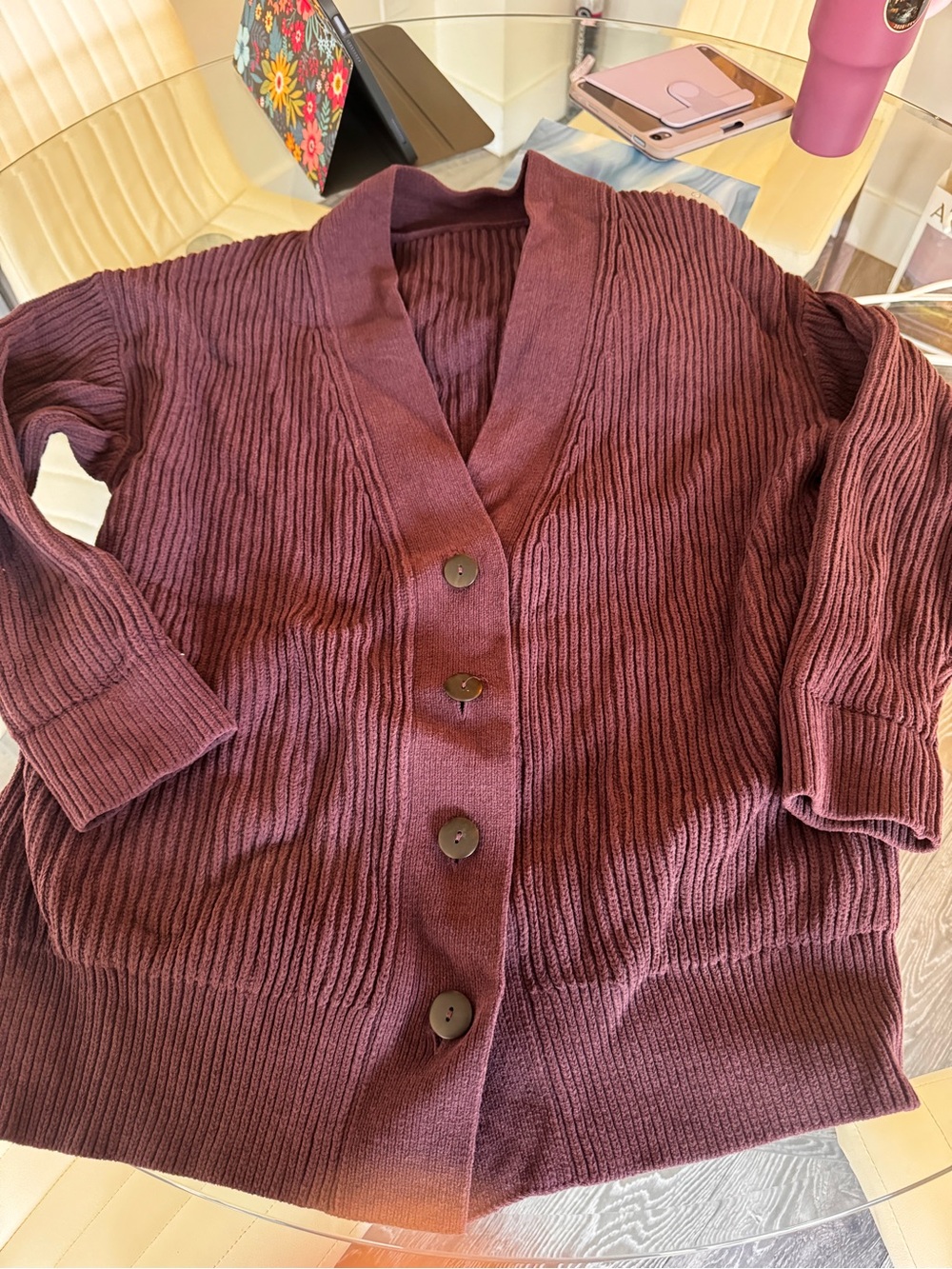 lululemon athletica Ribbed Button-Front Cardigan - Burgundy